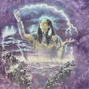 Vintage Mineral Wash Native American Nature Graphic T-Shirt – XXL